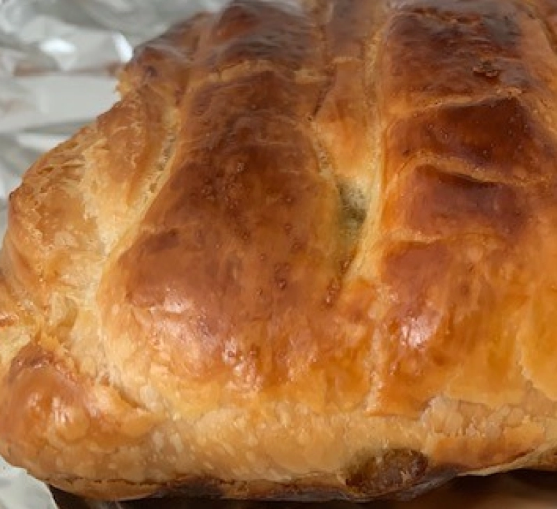 Strudel de puerros y langostinos