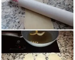 Step <p><span style="font-weight: normal;">Haz bolitas con la masa y estira muy finitas con el rodillo. Ve colgándolas sobre la encimera.</span></p><p><span style="font-weight: normal;">Fríe en abundante aceite, al que puedes añadir una monda de limón, para darles aroma, y unos 8 garbanzos, para que no se queme el aceite.<br /><br /><br /><br /><br /><br /><br />
</span></p><p><span style="font-weight: normal;"><br /><br /><br /><br /><br /><br /><br />
</span></p><p>Una vez frías espolvorea con azúcar glas (es muy importante que no eches el azúcar hasta que están completamente frías para que se conserven crujientes. Guarda en una galletera o caja de metal para conservarlas durante mucho tiempo así de crujientes)<br /><br /><br /><br /><br /><br /><br />
</p><p><br></p> illustration
