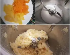 Step <p>Elaboración del azúcar aromatizado: Lave a conciencia la piel del limón y la naranja que vamos a utilizar para aromatizar el azúcar. Con un pelador, quite muy fina sin nada de parte blanca la piel de la naranja y del limón, reserve.</p><p>En el vaso bien seco ponga el azúcar y pulverice programando 30 seg/velc. progresiva 5-10 mientras añada las pieles del limón y de la naranja a través del bocal. Compruebe que queden bien trituradas, de no ser así, baje los restos hacia las cuchillas y vuelva a triturar otros 10 seg/velc. progresiva 5-10. Reserve<br></p> illustration